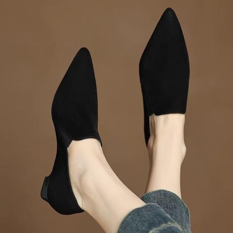 

2025 Новые Роскошные Женские Туфли-Лодочки Слипоны Офисные Женские Повседневная Мода Весенняя Обувь Острый Носок Массивный Высокий Каблук 35 чёрный