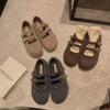 Fan Gui ~ Height Increase 3.5cm ~ Round Toe Double Buckle Birkenstock Wool Mary Jane Wool Single Shoe Girl