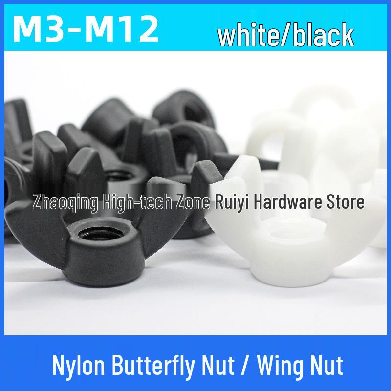 Black/White Nylon Butterfly Nut Hand-Tightened Screw Cap (M3-M12)