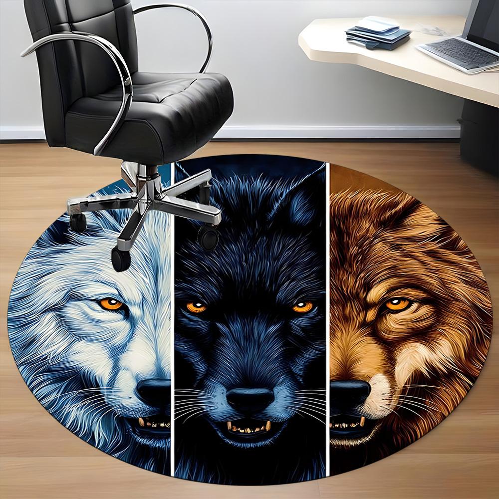 1PC Wolf Pack Office Round Area Rug, Indoor Mat Suitable ForOffice, Under Office Chairs Bedroom Living Room Home Decor, Room Deco f172