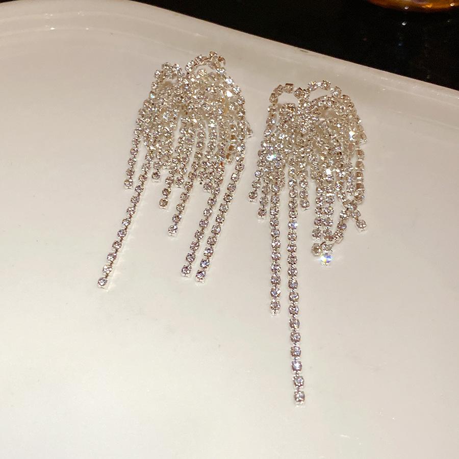 Silver Needle Diamond Retro Fireworks Tassel Earrings Light Luxury Premium Earrings European and American Exaggerated Atmospheric Versatile Earrings