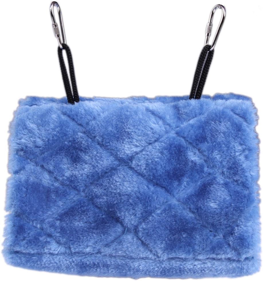 Plush Snuggle Bird Hammock Hanging Snuggle Cave Happy Hut Bird Parrot Hideaway Size M (23.5 * 22Cm) (Blue)
