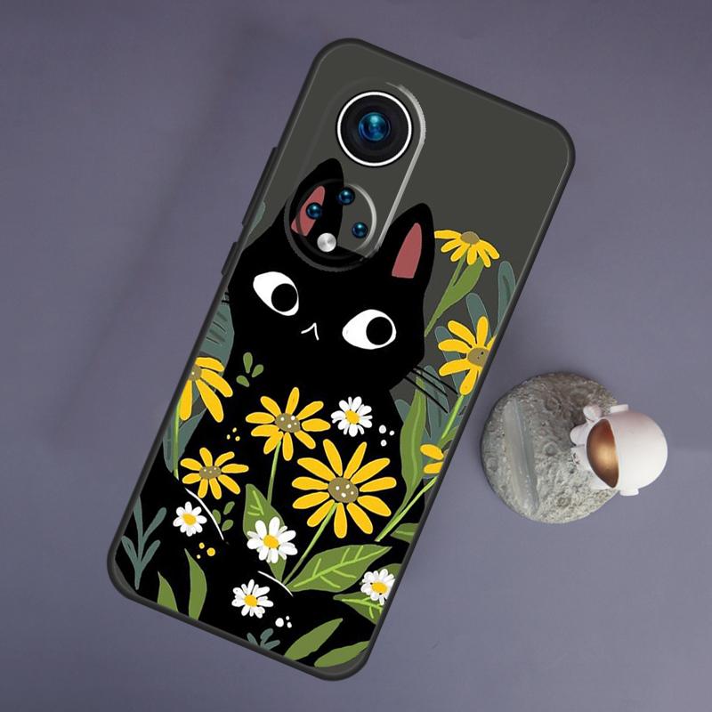 Black Cat Cartoon Cute For Huawei Honor Magic 5 Lite 70 50 X8 X9 a P20 P30 P40 P50 P60 Pro P Smart Nova 9 5T Case