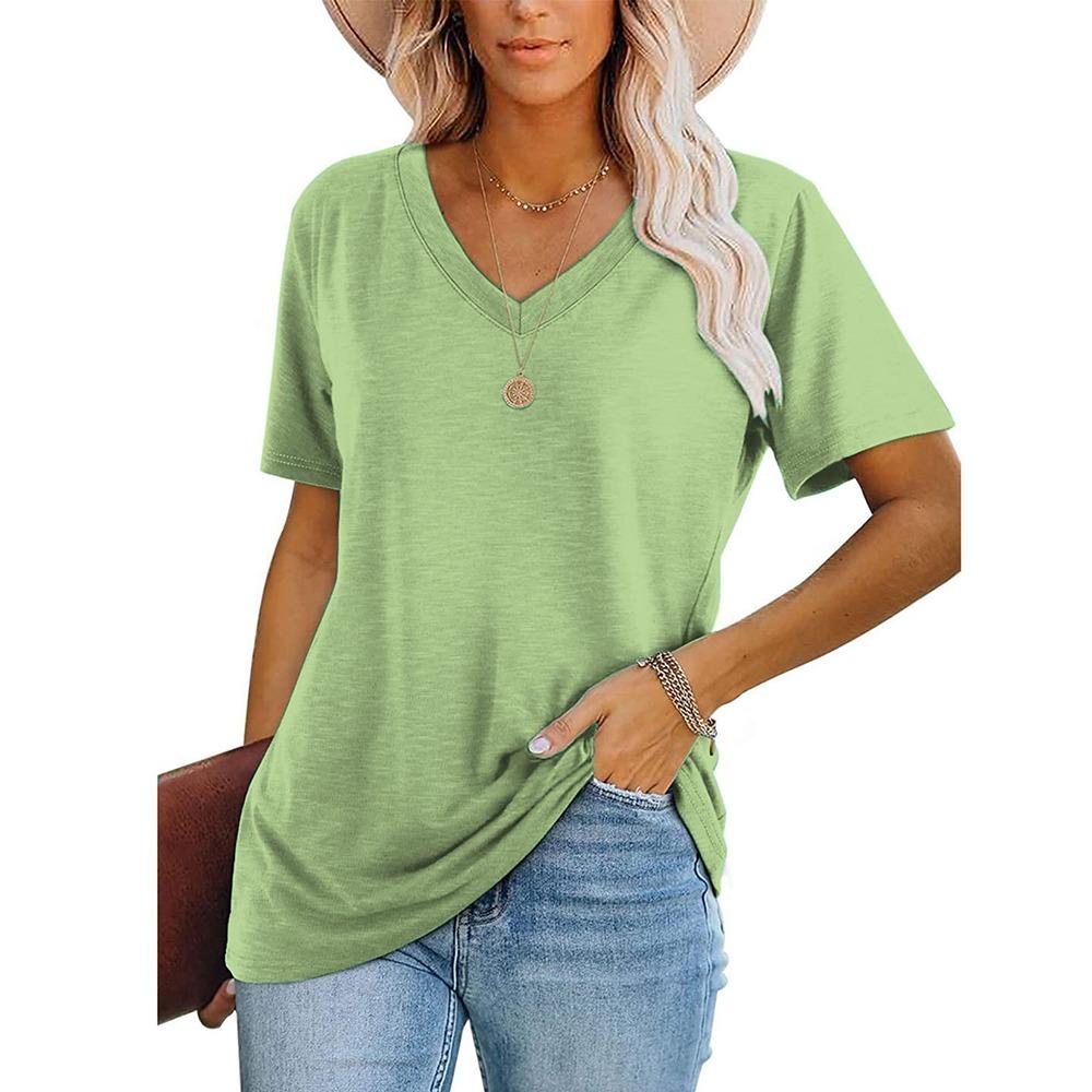 Women's V-Neck Short Sleeve Vintage Striped T-Shirt High Quality Comfortable Short Sleeve Loose Version Breathable T-Shirt Top