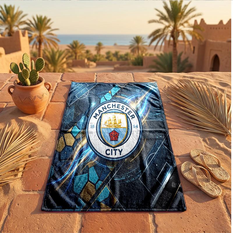Manchester City Baskılı Mikrofiber Plaj Havlusu Hızlı Kuruyan Emici Büyük Havlu Plaj Yüzme Seyahat İçin