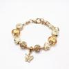 High Quality Gold Plated Crystal Rhinestone Lotus Flower Charm Bracelet Large Hole Beads Pink Flower Pendant Adjustable DIY