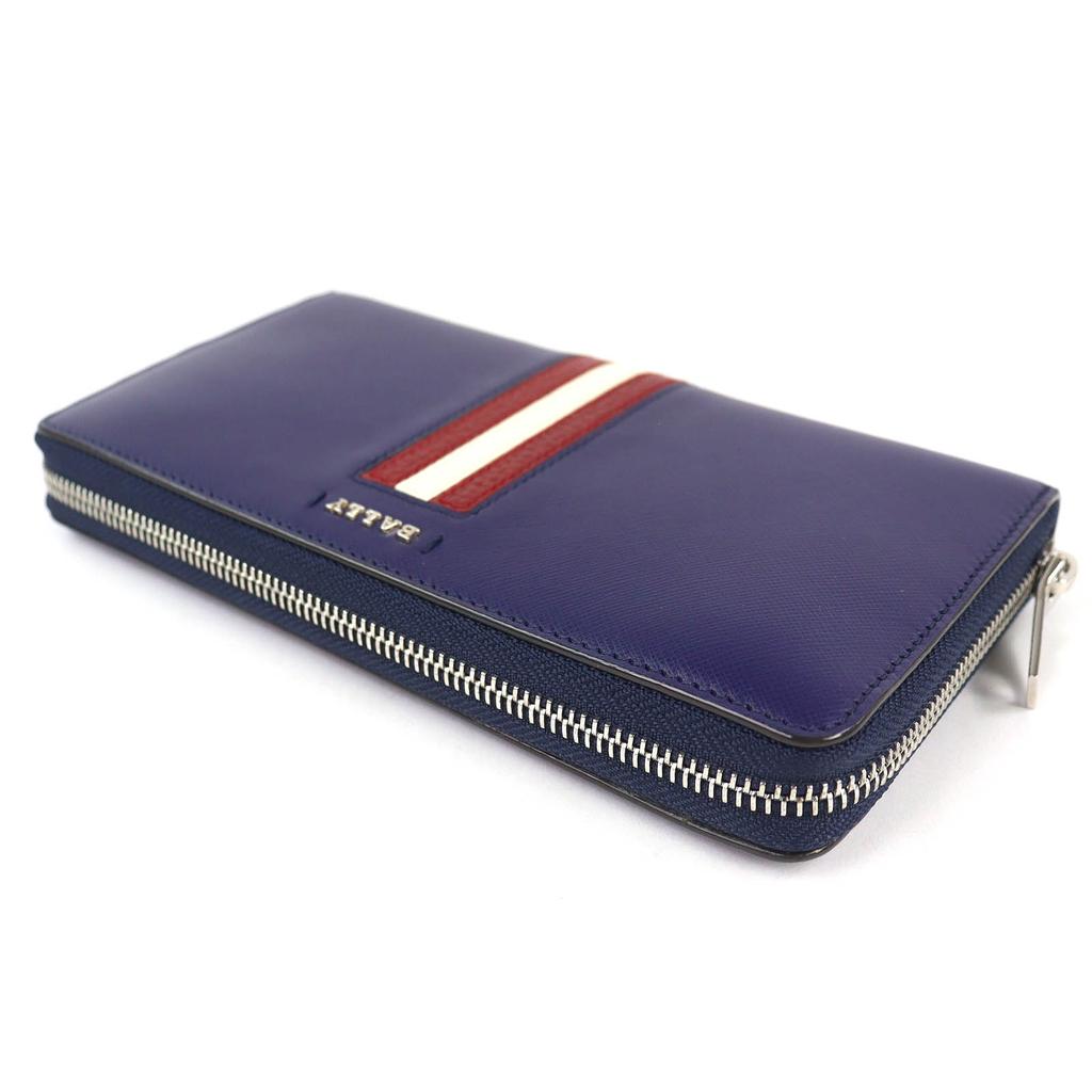 Excellent BALLY SALEN.S Metal Logo Bally Stripe Zip Around Leather Long Wallet Used