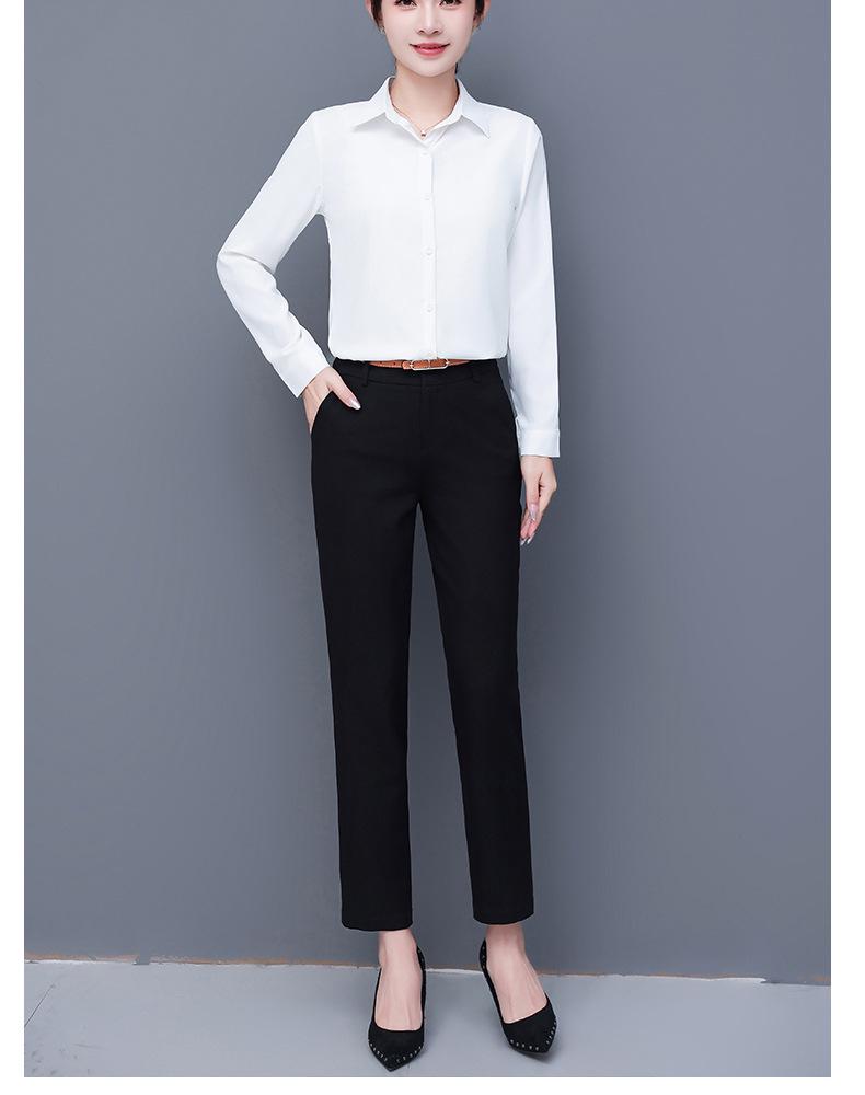 Women's Long Sleeve White Workwear Shirt with Turn-Down Collar