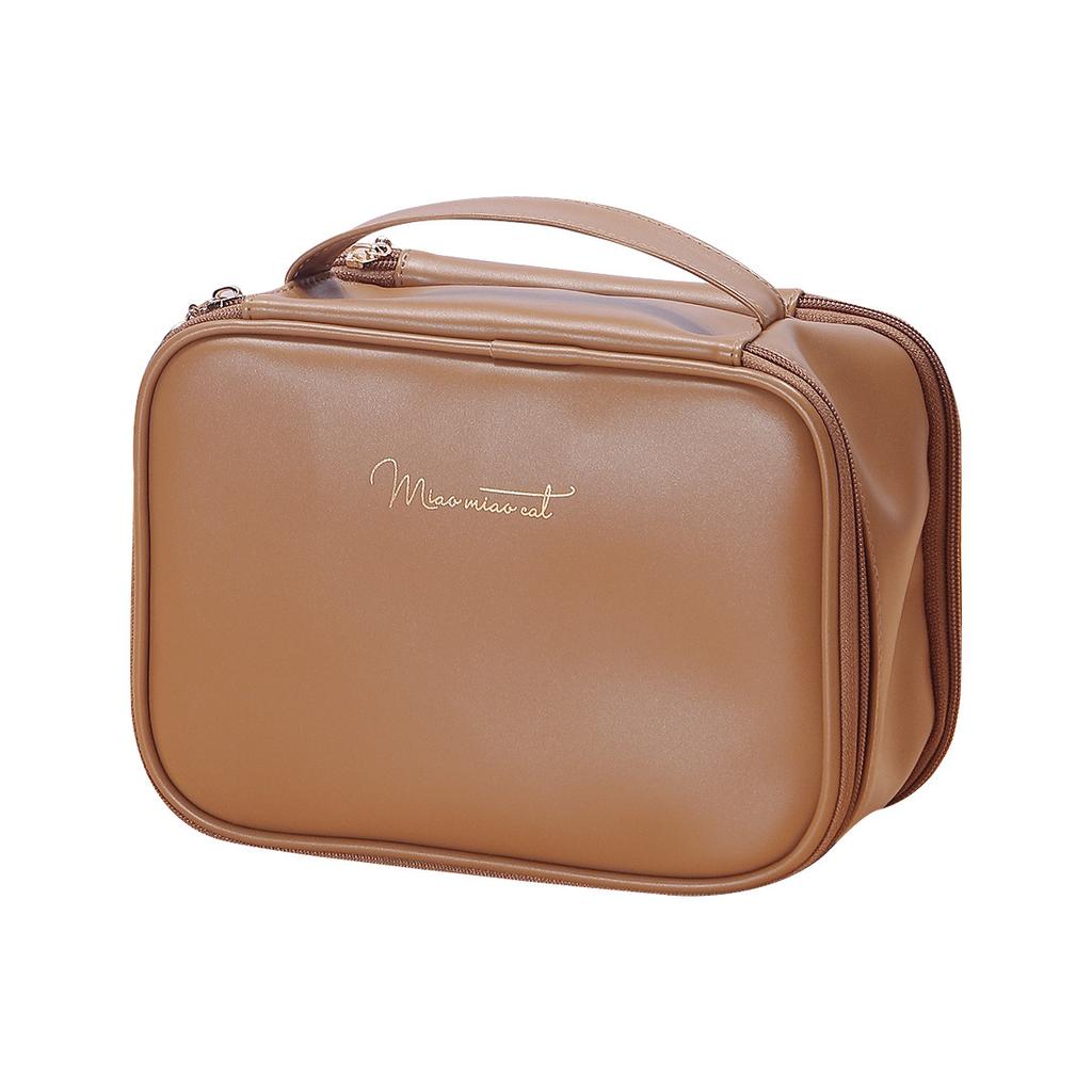 Leather Pu Solid Color Large Capacity Travel Makeup Bag Portable Pouch Wash