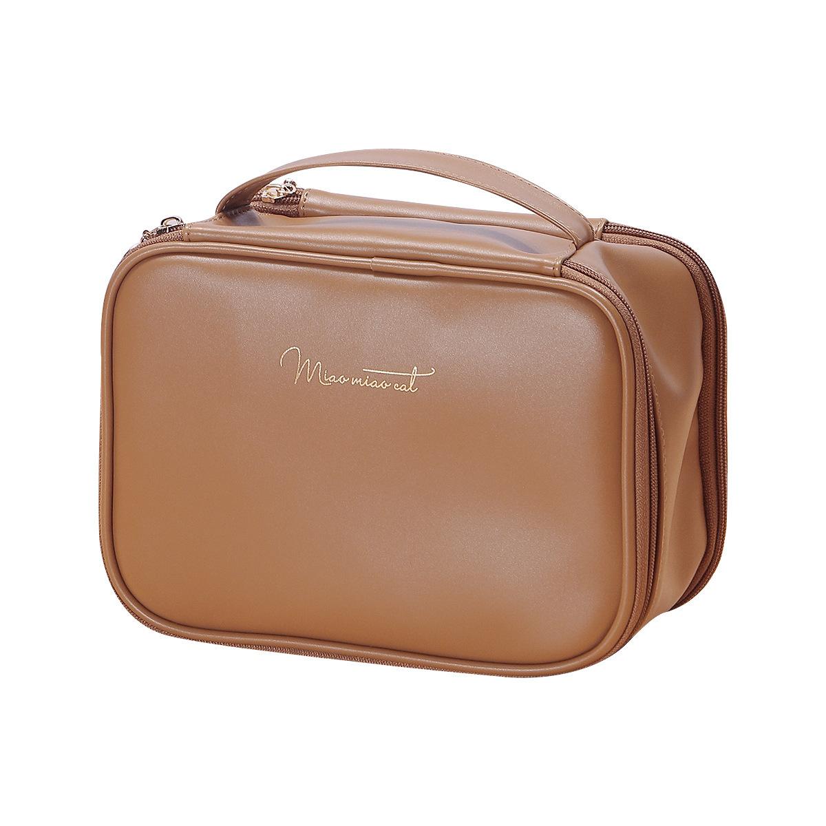 

Leather Pu Solid Color Large Capacity Travel Makeup Bag Portable Pouch Wash StyleA