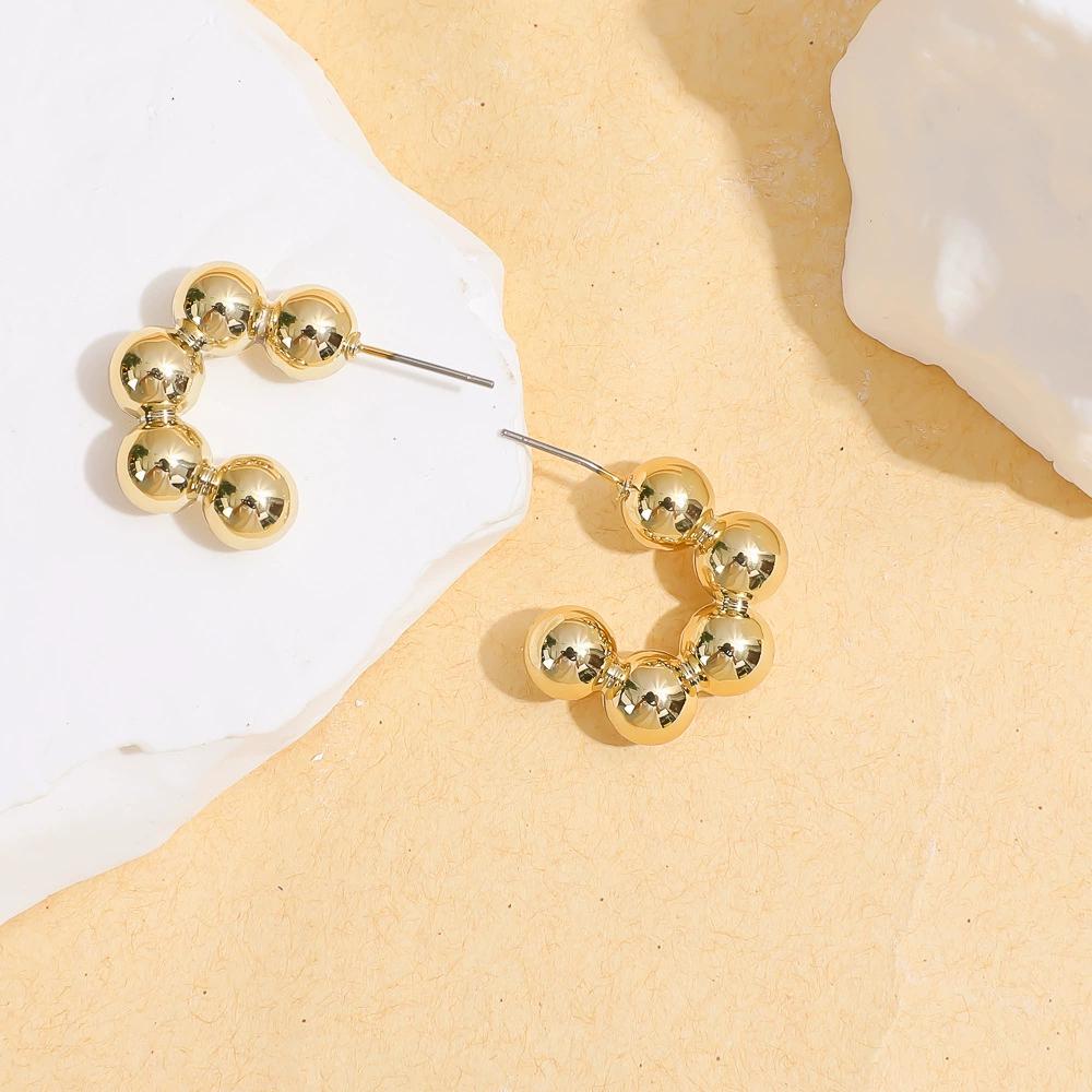 

Unique Round Bean Five Ball Golden Drop Earrings for Women Simple Hip-hop Exaggerated CCB Smooth Creative Zircon Girl Gift