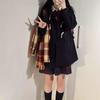 Petite Japanese-Style Woolen Coat with Cow Horn Buckle - Autumn/Winter JK Academy Medium-Length with Fleece