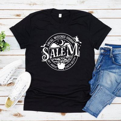 Camiseta de Salem de la Unión de Brujas Locales, camisetas de Halloween, camisetas de brujas, camisetas gráficas divertidas para mujer, camisetas vintage de manga corta