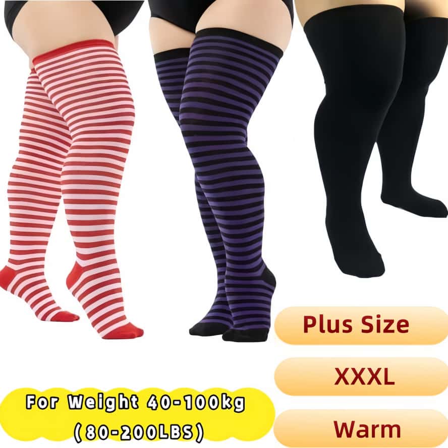 Nuovi Calzini Lunghi Spessi a Righe Bianche e Nere da Donna Sopra il Ginocchio Taglia Larga Calze Alte sulla Coscia per Donne Oversize 3XL Estate