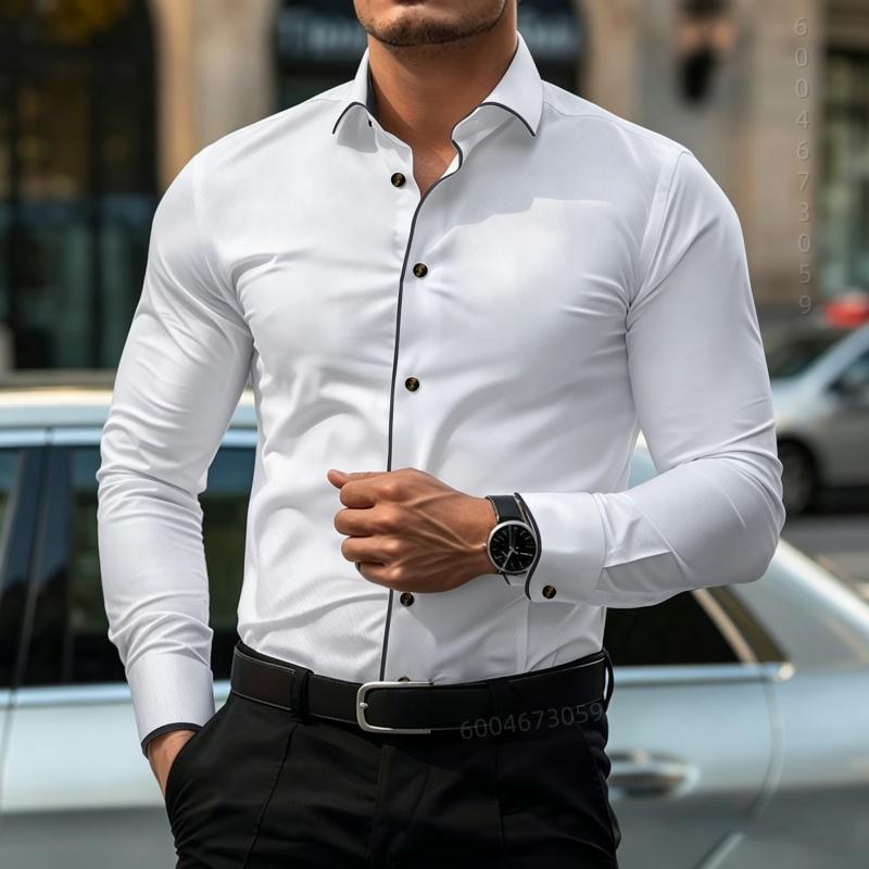 Hot Selling Men's Shirt Gradient Printed Shirt Street Style Lapel Slim Fit Long Sleeved Shirt Business Casual Top