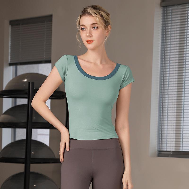 Elastic Cross-Border Yoga Wear: Soft, Thin, Short-Sleeve Sports Pilates T-Shirt, Tight-Fitting Running Top
