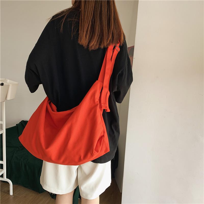 Japanese Solid Color Canvas Bag Female Large-Capacity Student Class Cloth Bag Trendy Casual Versatile Shoulder Messenger Bag