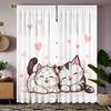 Cartoon Cat Love Theme Print Drapes Room Darkening Window Curtains for Home Decor,Rod Pocket Blackout Curtains Bedroom