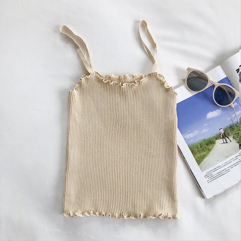 2026 Women's Korean Ruffled Trim Slim Knit Camisole Top