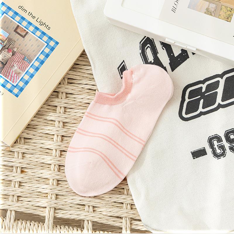 5 Pairs of Women's Summer Thin Style All Match Color Stripe Invisible Socks