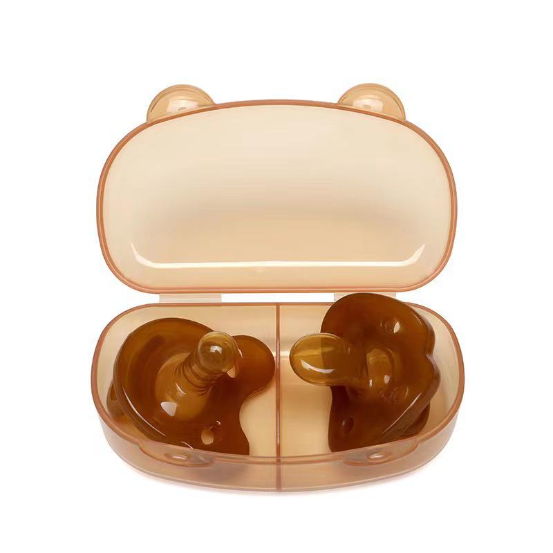 Round Flat Head Liquid Silicone Pacifier with Case & Anti-Drop Chain, Day/Night Use (2-Pack)