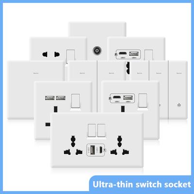 UK 13A Wall Power Socket with USB Type-c 18W Quick Charge Outlet Plug,White Universal  Light Switch Double Usb Electrical Socket