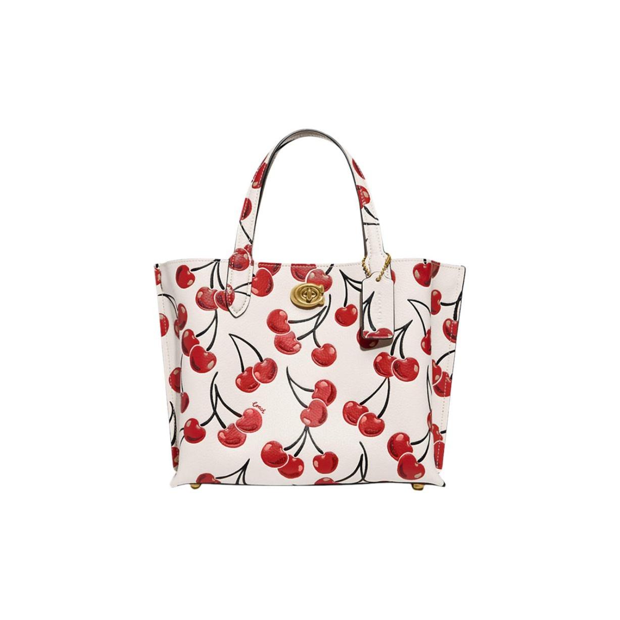 

Coach Willow 24 Cherry Print Detachable Shoulder Strap Leather Tote Bag Women tote Pink White CA111-B4HA Basic Set (Bag+Dust Bag)