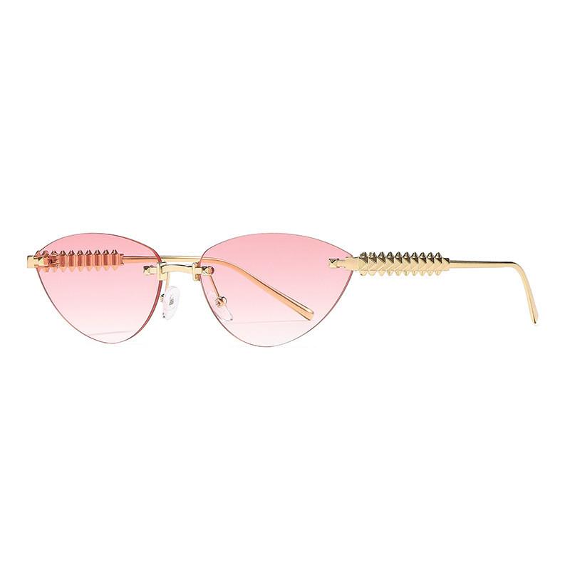 

Modern Cat Eye Sunglasses For Women Metal Frame Uv400 Sun Protection Gold Double Pink