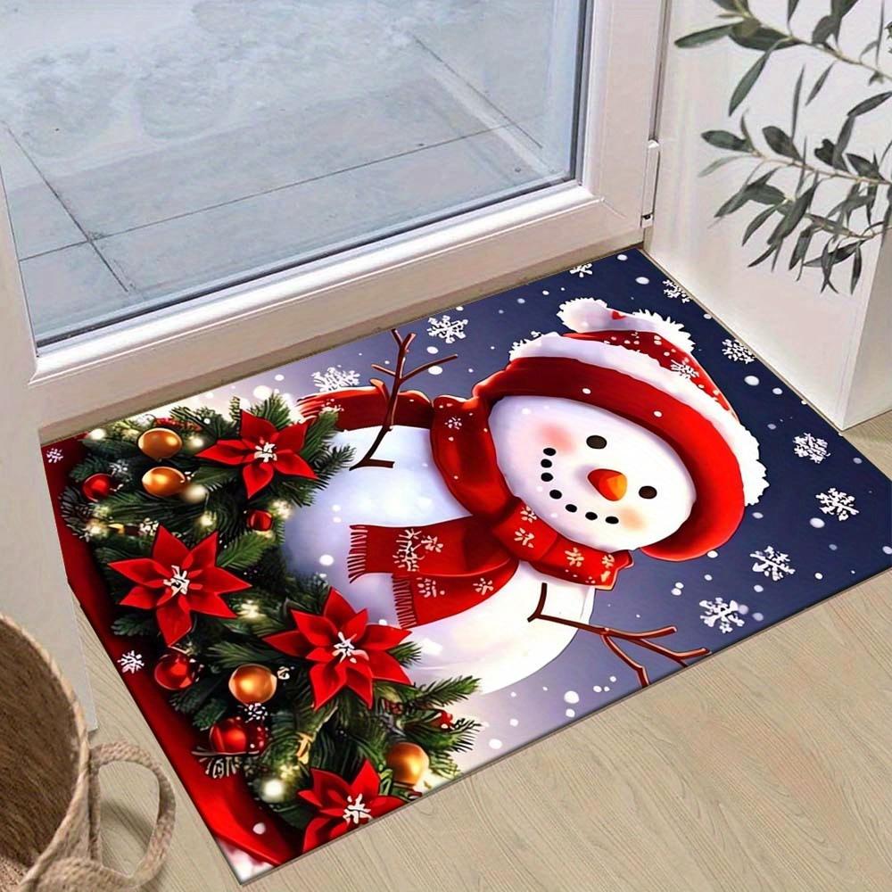 

1pc Christmas Themed Rug, Happy Snowman and Christmas Flowers Print, Bedside Carpet, Non slip Laundry Room Mat, Machine Washable Water Absor 60cm by 90cm