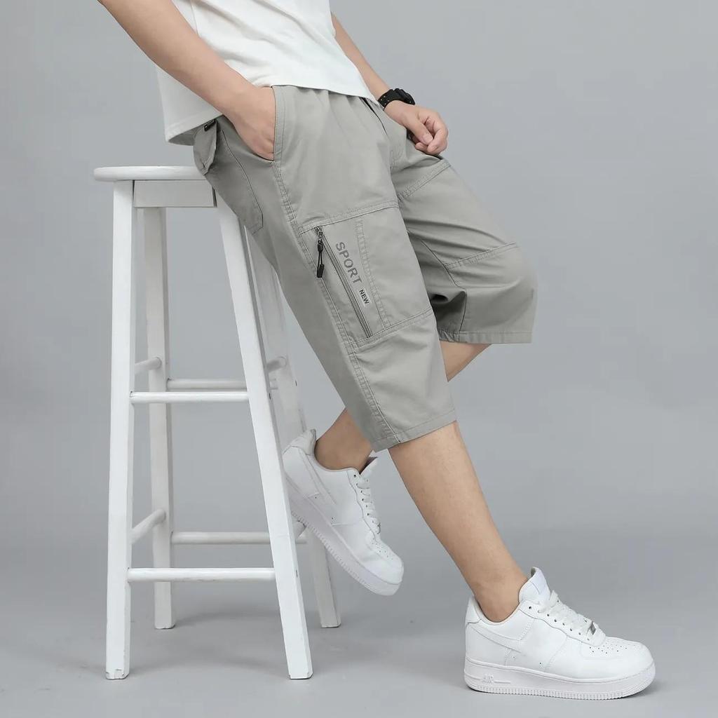 Pantaloncini da lavoro estivi da uomo con tasca con cerniera per escursionismo e sport, vita elastica, taglie forti sportive