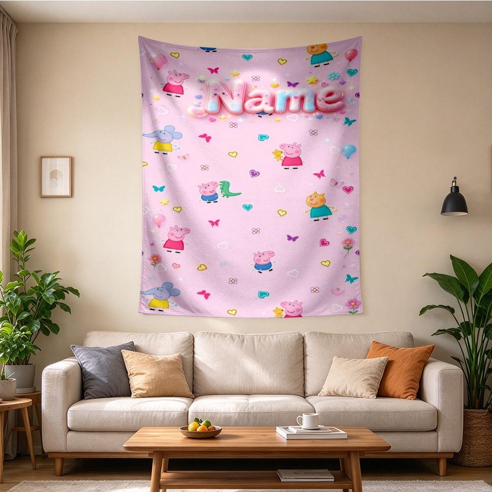 Custom Name Pink Pig Tapestry Wall Hanging for Bedroom, Living Room & Dorm Decor, Modern Home Wall Art
