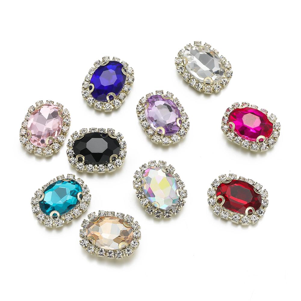 10pcs/lot 18*14MM 4-hole Sewing Rhinestone Flatback Oval Buttons for Clothing Wedding Sewing Diy Jewelry Making Accessories