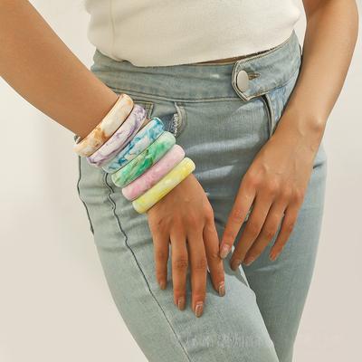 Boho Smudged Resin Fine Bracelets for Women Vintage Acrylic Bangles Korean Fashion Jewelry Elegant Easy Match Simple Pulseras