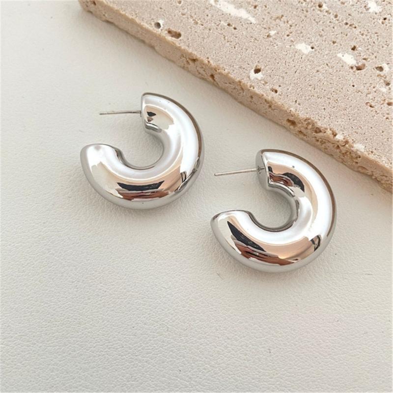 Punk Vintage Metal Hoop Earrings for Women Gold Silver Color C Shape Circle Geometric Earring Fashion Party Jewelry Gift
