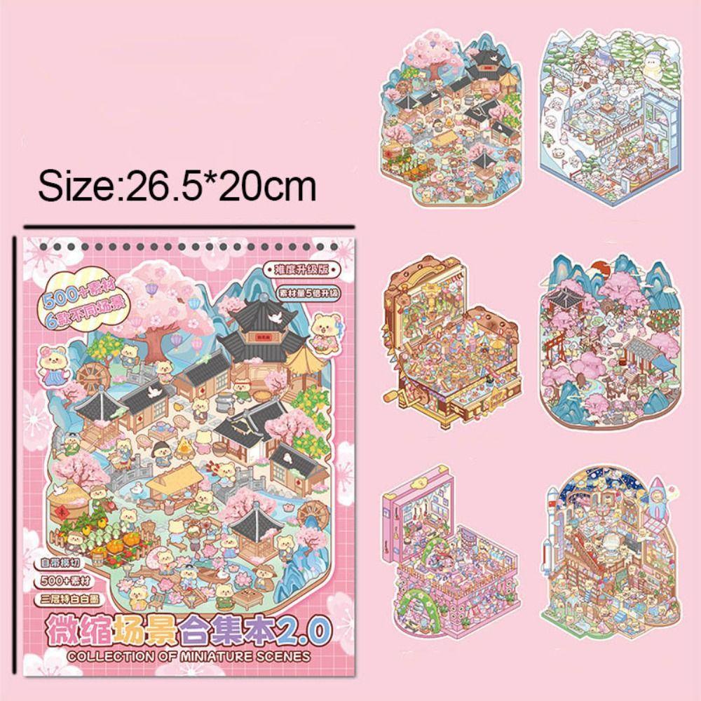 Cartoon Miniature Scene Collection PET Tent Sticker Decoration New Landscape Sticker Book  Kids