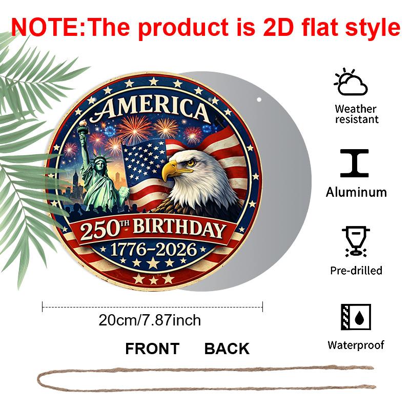 2D Plat, 1 stuk Amerika 250ste Verjaardag Muurbord Geschikt voor Patriottische Decoratie, 250 Jaar Geschiedenis Viering, Retro Plaquette voor 4 juli, Herdenking