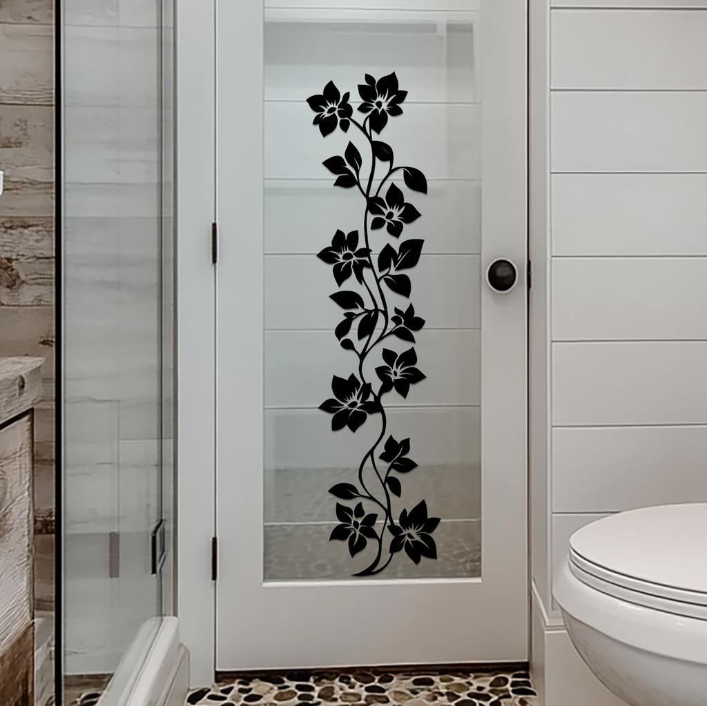Minimalist Black Flower Vine Window Sticker Bathroom Door Glass Decoration Self-Adhesive Decal