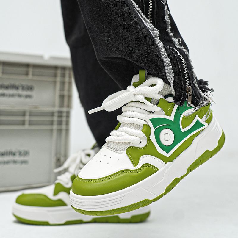 Fashion Street Green Skateboarding Shoes For Man Platform Leather Men's Casual Sneakers Fashion Designer Shoes Men Zapatillas De Hombre