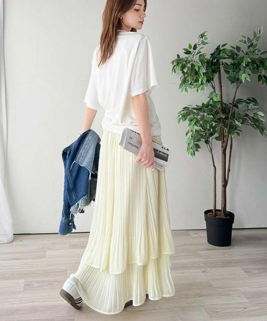 Elegant Japanese-Style Double-Layer Pleated Chiffon Skirt, Slimming and Versatile with an Elastic Waist
