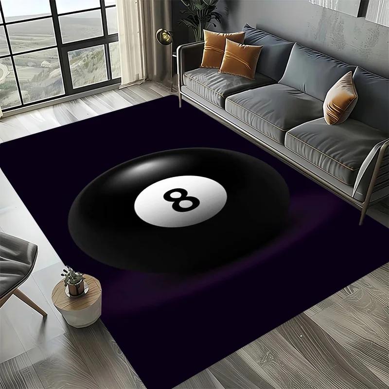 Large Washable Area Rug with Black Pool Ball 8 Design, Non-Slip Sofa Kitchen Toilet Carpet for Living Room Decoration