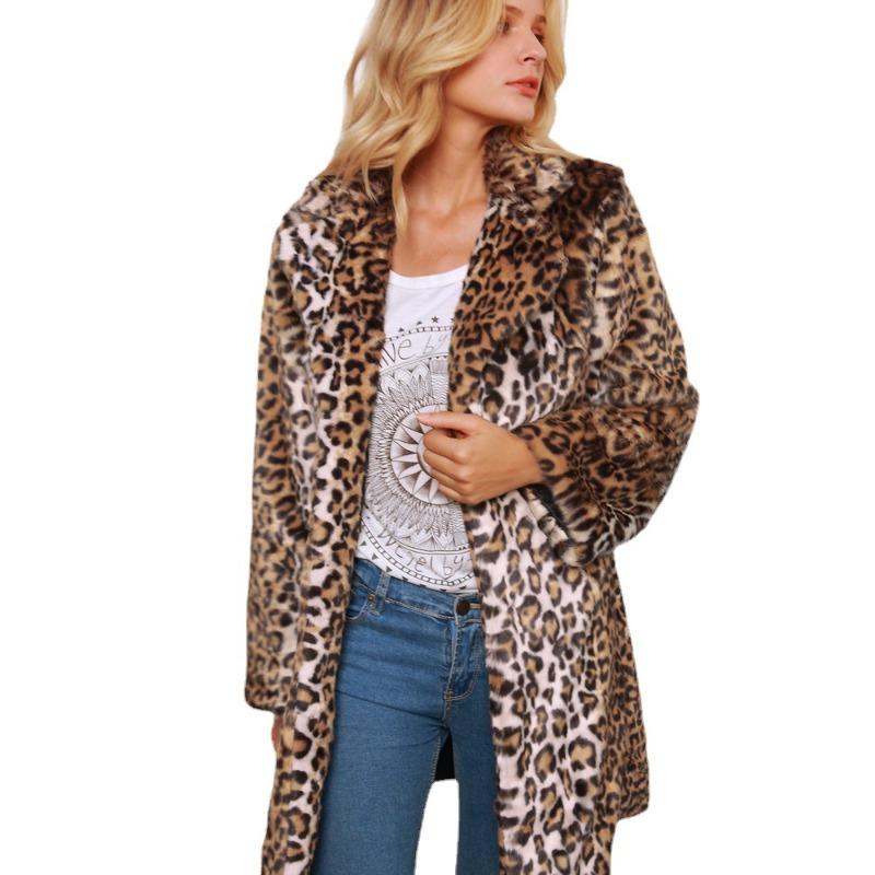 Autumn and winter new coat winter women's coat leopard print long imitation fur coat high-end