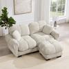 2-Seater Chenille Sofa, L-Shaped Modular Corner, Quilted Design, Thick Seat Cushions, with Mobile Ottoman, Easy To Assemble, Light Khaki