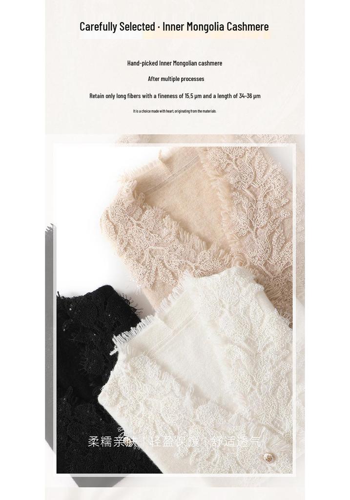 100% Pure Cashmere Women's V-Neck Tassel Lace Knit Cardigan, 2026 Autumn/Winter Slim-Fit Outerwear