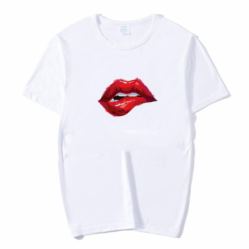 Summer Tops Red Mouth Lip Kiss Printed Women Fashion Tshirt Funny Leopard Graphic Tee