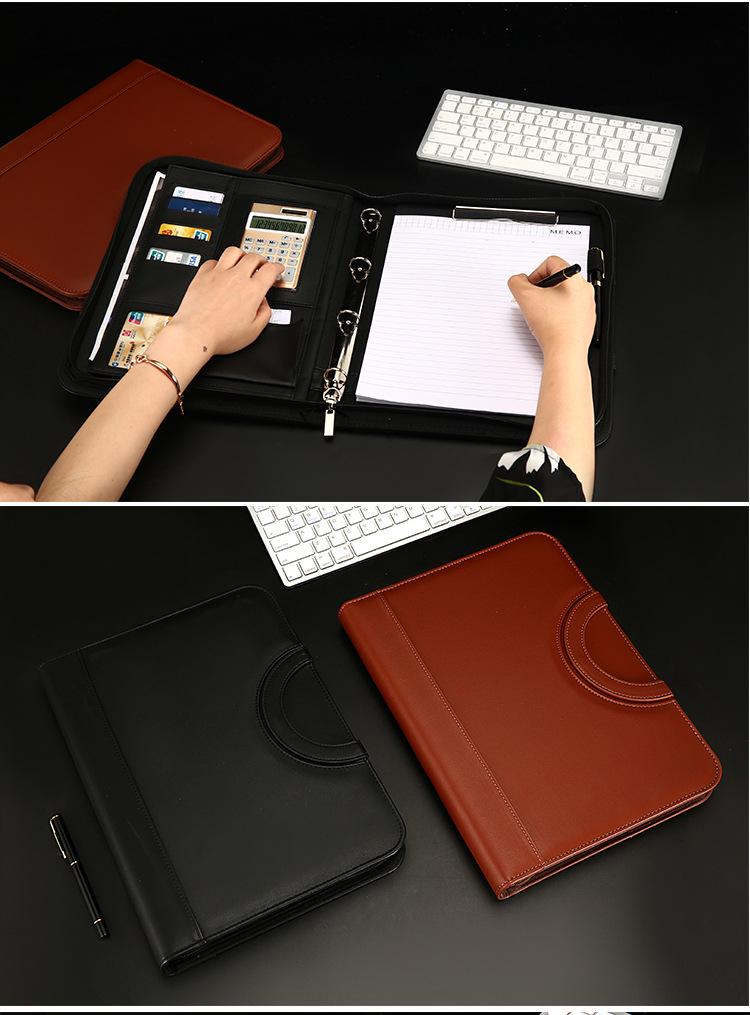 Multifunctional A4 Leather Zippered Business Folder
