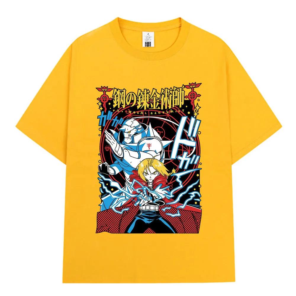 Anime Fullmetal Alchemist Edward Elric Alphonse Elric Tshirts Unisex Women Clothing Fashion Cotton Short Sleeve Oversized T Shirts