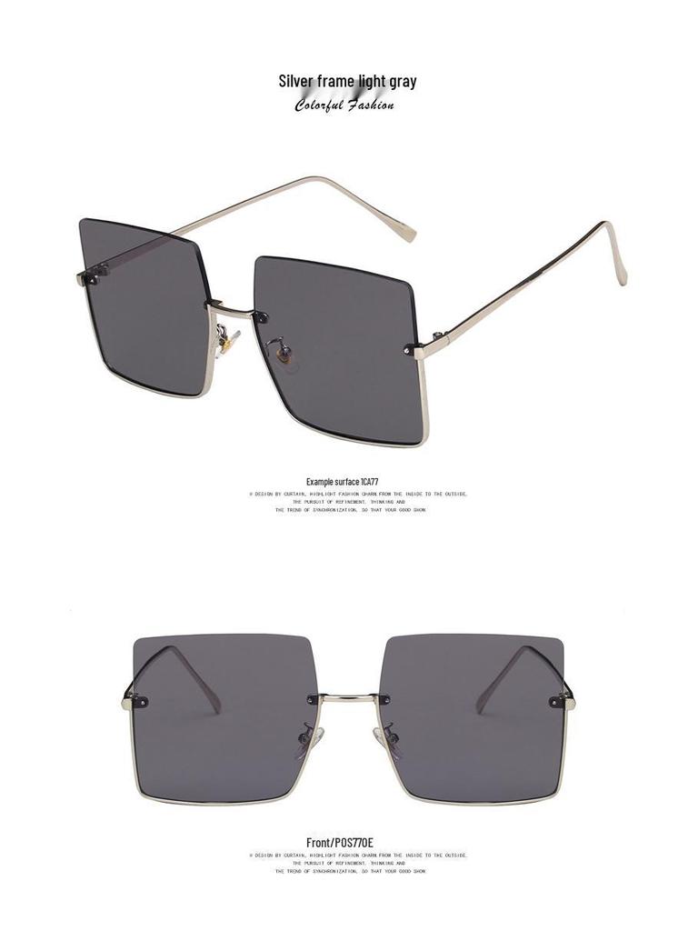 Metal Cut-Edge Semi-Rimless Oversized Square Sunglasses - 2021 Retro Style for Women's Round Faces, Celebrity-Favored.