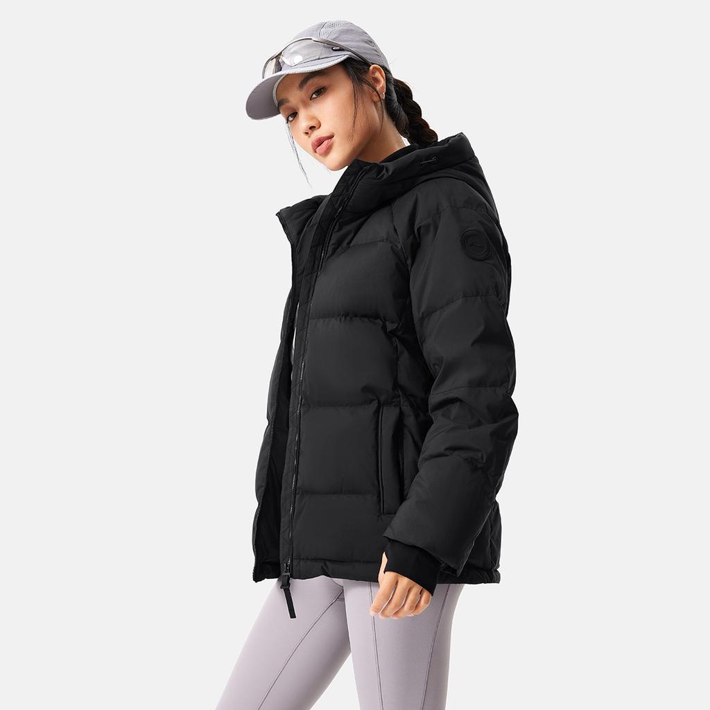 Li Ning Fitness Series Hooded Logo Stitching Casual Down Jacket Women Outerwear AYMV776-4