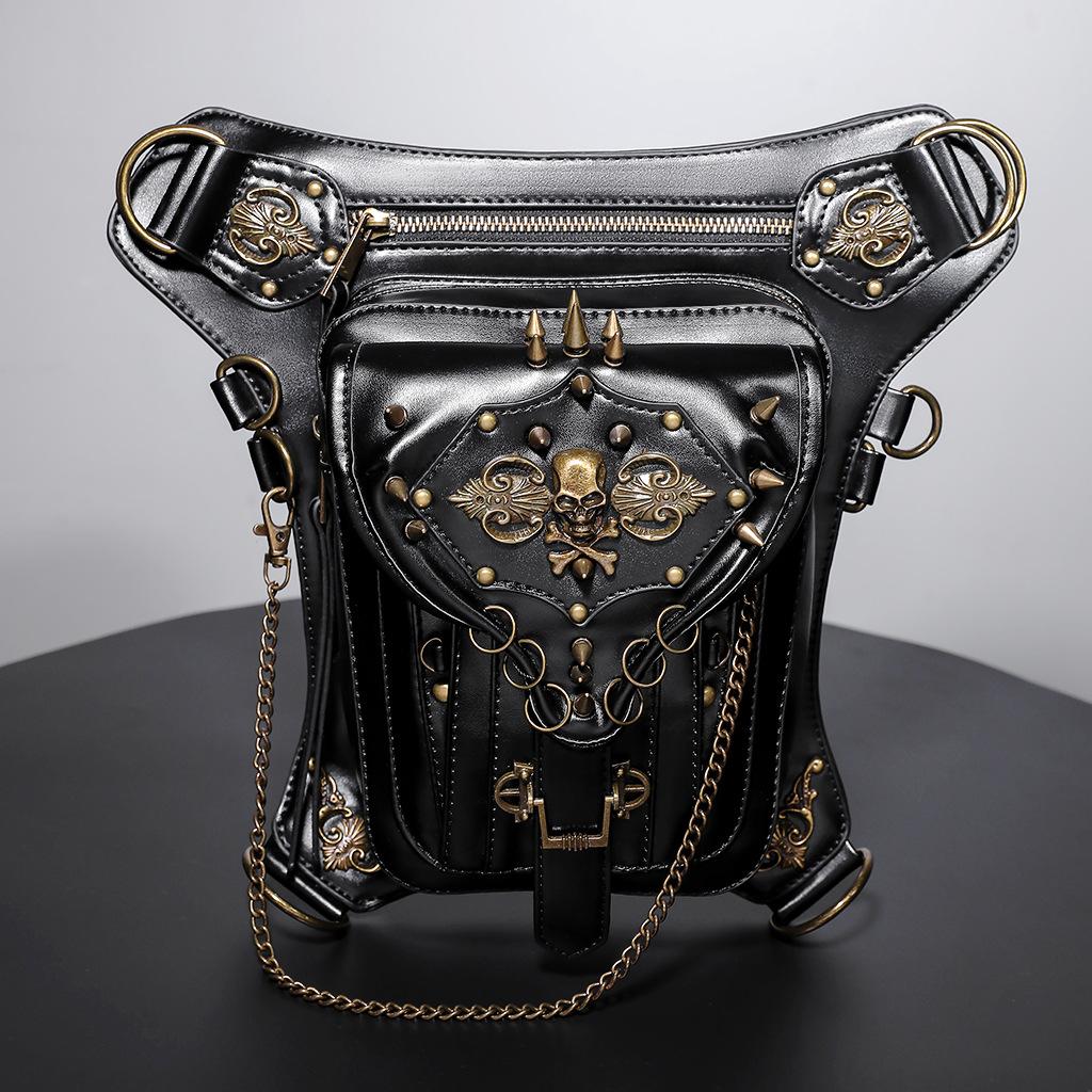 Steampunk Motorcycle Bag, Skull Retro Single Shoulder Crossbody Bag, Multifunctional Mobile Waist Bag