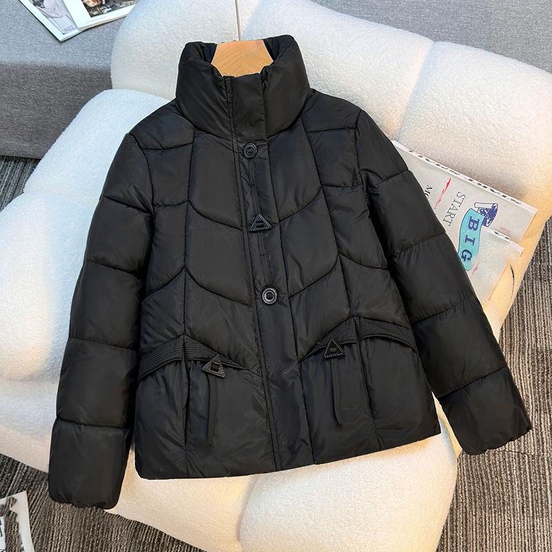 

Короткая стеганая куртка женская маленькая утолщенная с воротником-стойкой теплая повседневная зимняя куртка XS чёрный
